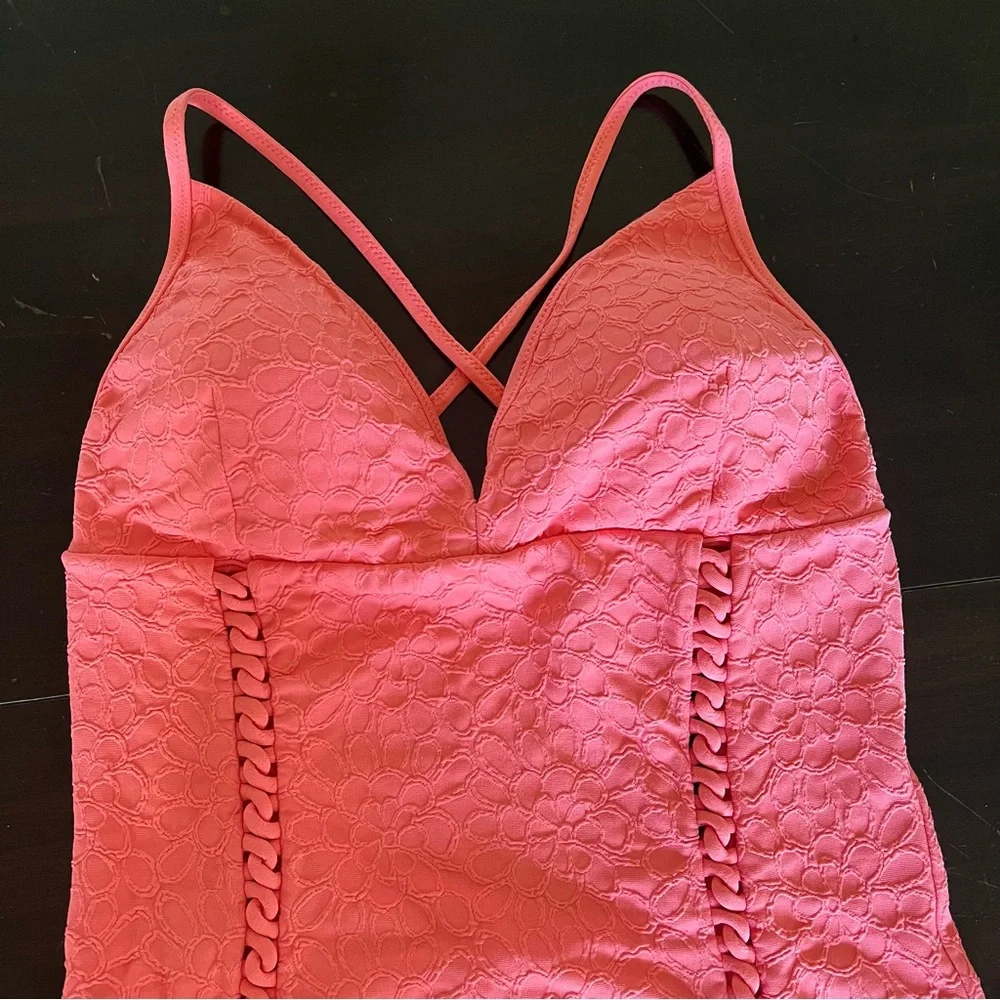 Jessica Simpson MELON Rose Bay 1 piece swimsuit adjustable straps removable pads
